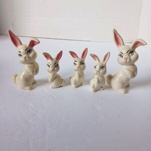 Vintage 80's Mini Figurines White Ceramic Bunny Rabbit